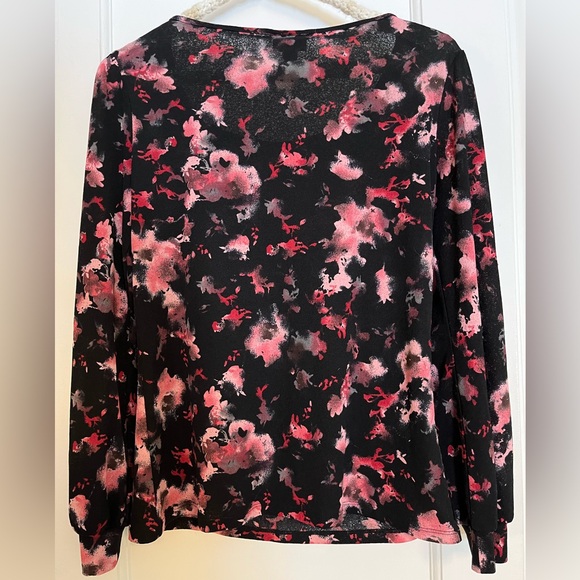 J. Jill Sheer Black and Red Floral Blouse - Picture 3 of 10